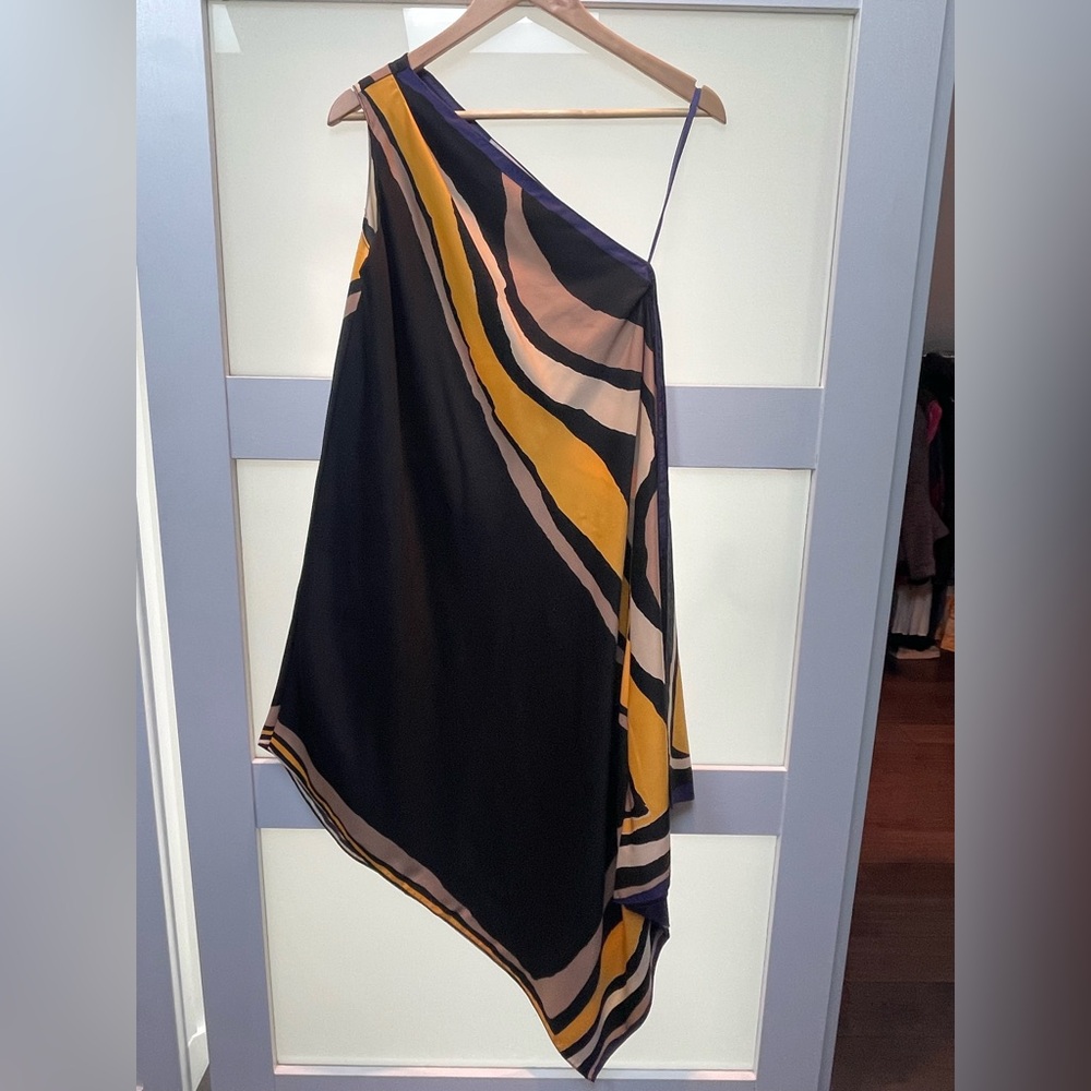 RACHEL Rachel Roy Black and Yellow One Shoulder Cocktail Dress